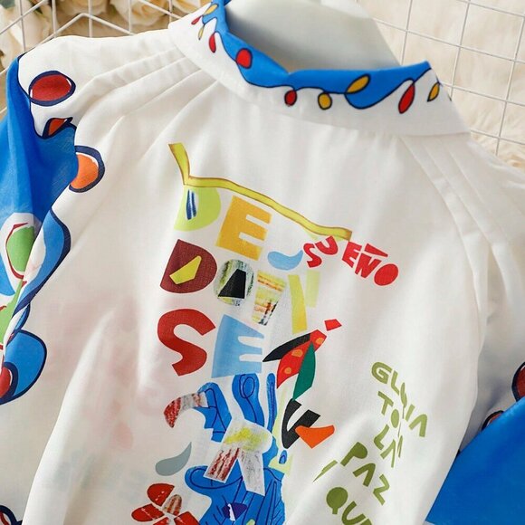 Multicolor Bohemian Women's Casual Printed Shirt Cardigan Tie Dress - Picture 6 of 6